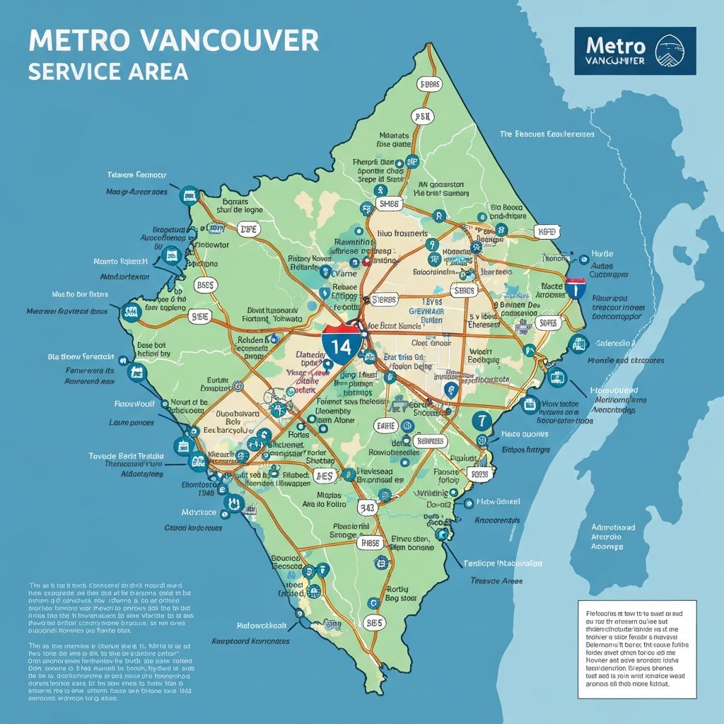 VancouverHeatPump.com service area map covering Metro Vancouver and Lower Mainland